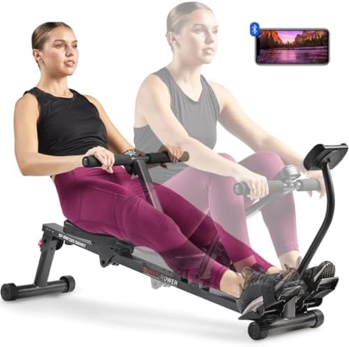 Sunny Health & Fitness Compact Hydraulic Rower with 12-Level Resistance | Full-Body Cardio, Joint-Friendly, Lightweight & Portable, Quiet & Smooth Ride, Easy-Assembly, Free SunnyFit App