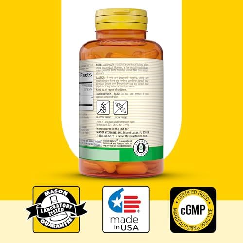 MASON NATURAL Niacin 500 mg Flush-Free, Supports Heart Health, Nervous System & Energy Production, 60 Capsules