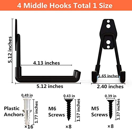 Wall Mount Heavy Duty Double Utility Tools Hooks with Anti-Slip Coating for Garage Storage Organizer Shovels Chair Hose