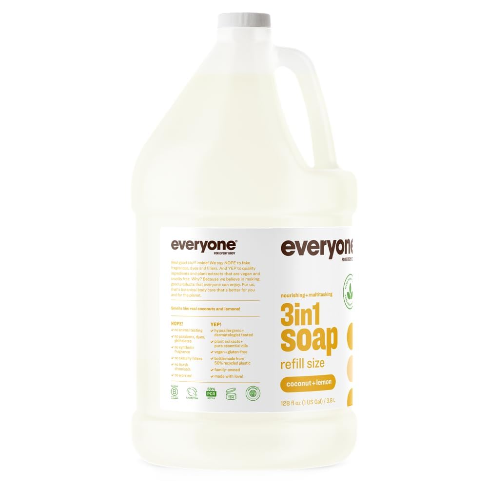 Everyone 3-in-1 Soap Body Wash Bubble Bath Shampoo Coconut Lemon 32oz 2pk | Natural essential oil formula | body wash | shampoo | bubble bath in one | coconut lemon scent | bulk value 2-pack