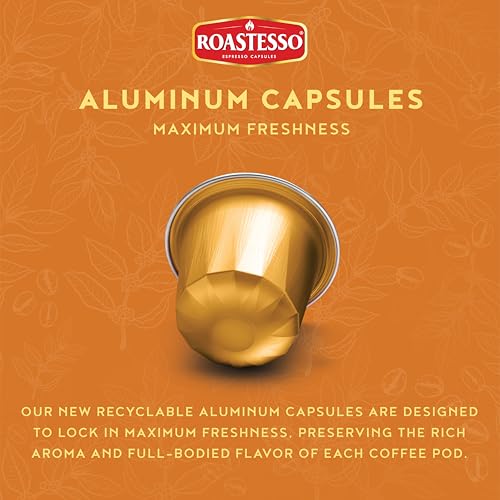 Roastesso, Aluminum Espresso Capsules, Flavors Variety Pack, Natural Flavored Coffee Pods with French Vanilla, Caramel, Chocolate & Hazelnut
