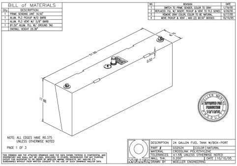 Moeller Marine Below Deck Permanent Fuel Tank with Port Side Withdraw (24-Gallon, 51" x 8.75" x 5.25" x 17.88")