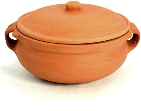 Ancient Cookware, Indian Clay Curry Pot, Medium, 8 Inch, 1.5 Quarts