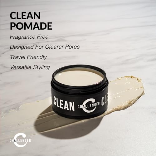 Challenger Men’s Clean Cream Pomade, 1.5 Ounce | Fragrance Free, Non-Comedogenic Hair Styling Product | Medium Firm Hold & Natural Finish | Shine Free, Unscented, Water Based & Travel Friendly