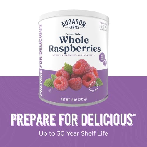 Augason Farms Freeze-Dried Whole Raspberries Can | Emergency Food Supply, 23 Servings, 30 Year Shelf Life, Great for Cooking, Baking, and Snacks