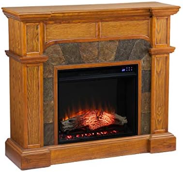 SEI Furniture Cartwright Corner Convertible Earth Tone Tile Electric Fireplace, New Mission Oak
