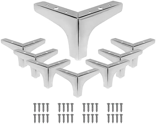 4 Pack 4 Inch Furniture Legs, Chrome Metal Polished Triangle Feet