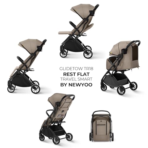 newyoo GlideTow TR18 Travel Stroller, Compact & Lightweight, Muted Olive | Newborn to toddler, foldable, self-standing design, 175° near-flat recline, large mesh window, trolley mode & UPF 50+ canopy
