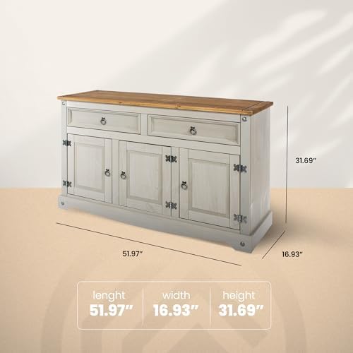Furniture Dash Solid Wood Buffets & Sideboards 51.9" W, 16.9" D, 31.7" H - Kitchen, Bar and Liquor Cabinet, Kitchen Island, Entertainment Center