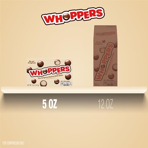 WHOPPERS Malted Milk Balls Candy Box, 5 oz | Crunchy malted milk balls coated in chocolate flavored candy for movie nights and snack breaks.
