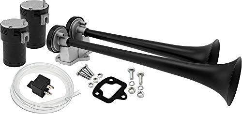 Vixen Horns 2-Trumpet Air Horn Kit with Dual Air Compressors VXH2112B 12V Compact Electric Train Horn Kit, Super Loud dB, Black