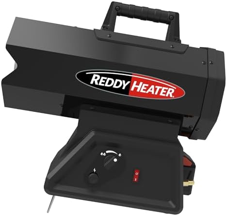 Reddy Heater 60, 000 BTU Forced Air Propane Heater, Battery Hybrid - RFG60DC | Outdoor Heater for Garage, Jobsite & Construction Site