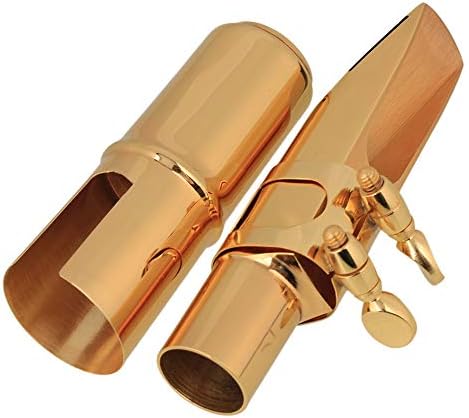 Yibuy Gold Plated Brass B-flat Tenor Saxophone Sax Mouthpiece with Cap Ligature 7#