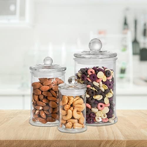 Set of 3 Glass Apothecary Jars with Lids, Bathroom Canisters Storage Container Jars, Decorative Small Glass Apothecary Jar for Cotton Swabs