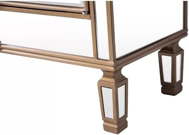 60 Inch Gold Wood Frame Mirrored Panels Andrea Storage Sideboard Buffet Cabinet for Living Room