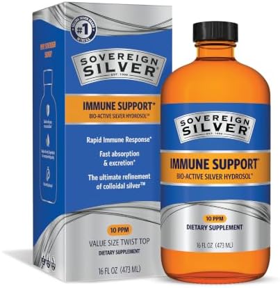 Sovereign Silver Immune Support, Colloidal Silver, 4 fl oz (118 mL) | Bio-Active Silver Hydrosol, 10 ppm, Liquid Dropper