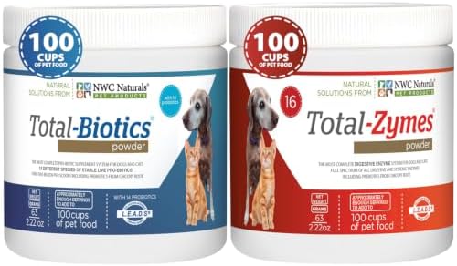 Pet Probiotic and Digestive Enzyme Powder Twin Pack, 2 Jar Set | 14 Probiotic Strains, 16 Digestive Enzymes, Flavorless Powders Blend with Pet Food, Each Jar Covers About 365 Cups of Food