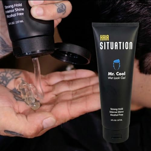 Hair Situation Mr. Cool Wet Look Strong Hold Hair Styling Hair Gel, High Shine, Anti-Humidity Shield, Anti-Frizz Fly Away, Alcohol-Free
