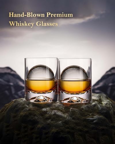JBHO Hand Blown Crystal Double Old Fashioned Cocktail, Solid Whiskey Glasses, Rocks Glasses