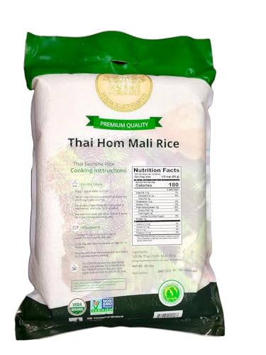 20 Pounds (LBS) Organic Premium Thai Hom Mali Jasmine Rice | Endorsed By Pro Chefs | Four Elephants Brand | Cooking Instructions Packaging