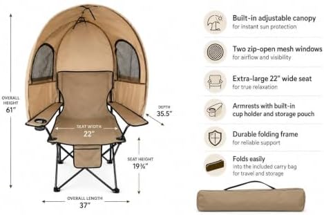 BrylaneHome Oversized Camp Chair with Canopy - Taupe