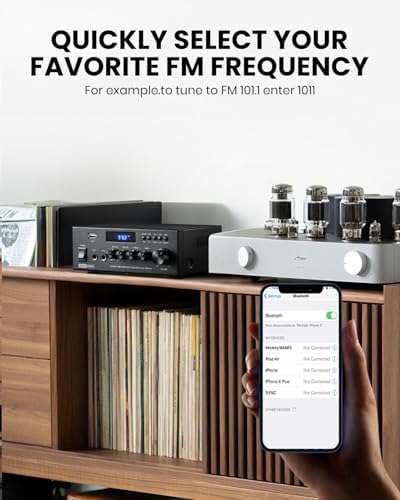 Moukey Stereo Receivers with Bluetooth 5.0, 2.0 Channel Power Audio Amplifier Stereo System w/USB, SD, AUX, RCA, MIC in w/Echo, LED for Karaoke