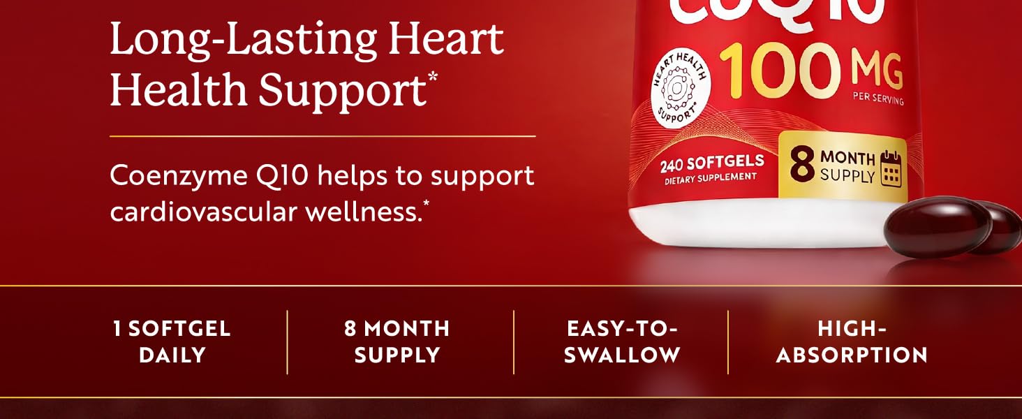 coq10 softgel 8-month supply bulk size coenzyme q10 high absorption cardio health support