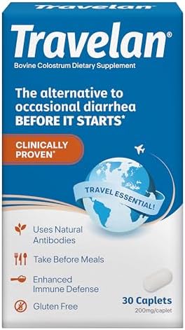 Anti Diarrhea Pills Help Prevent Traveler’s Diarrhea Before It Starts 30 Ct | Clinically Proven, Travel Essentials, Drug-Free Colostrum, Natural Digestive and Immune Support Supplement