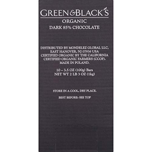 Green & Black's Organic Dark Chocolate, 85% Cacao, 90g (Pack of 10)