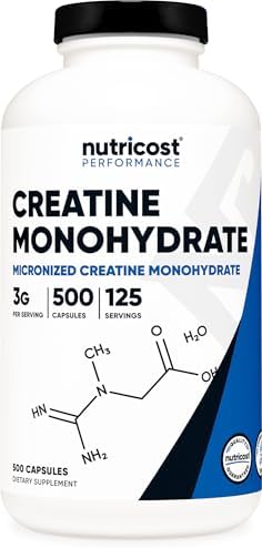 Nutricost Micronized Creatine Monohydrate (3,000mg) 500 Capsules | 125 Servings, 750mg Creatine Per Capsule