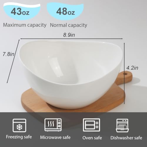 Samsle 19 Ounces Ceramic Serving Bowls, Sturdy Porcelain White Oval Salad Bowls, Stackable Food Server Fruit Display Dishes for Party Dinner
