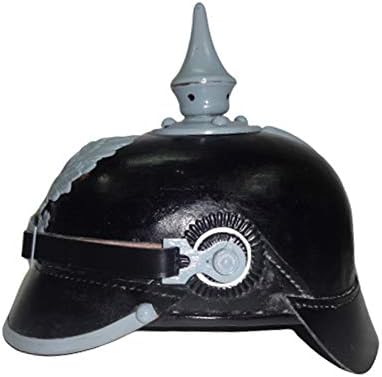 warreplica Imperial German M15 Spiked Pickelhaube Officer Helmet Black Leather with Field Grey Trim Prussian WWI Officer Headgear Reproduction