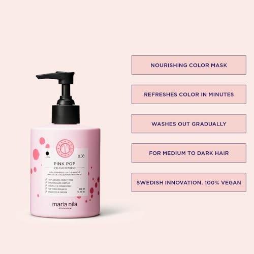 Maria Nila, Color Refresh Pink Pop, Pink Hair Mask, Semi-Permanent Pigments, 100% Vegan & Sulfate/Paraben free