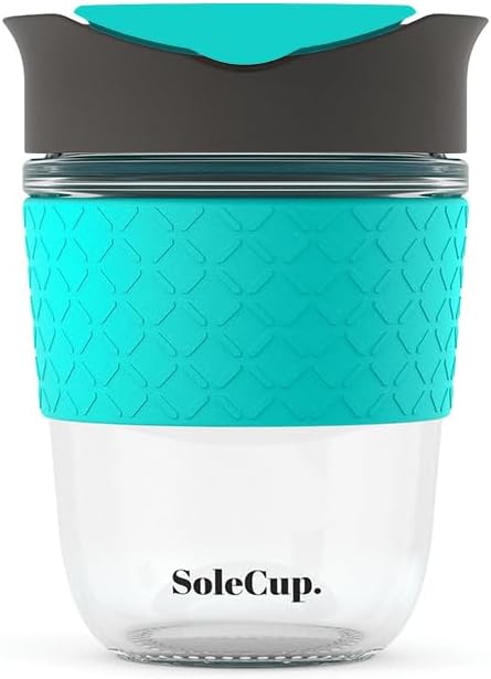 Large Travel Mug - Reusable Glass Coffee Mug - 18oz/530ml BPA-Free Hot Drink Travel Mug with Lid & Silicone Band (Black, 18oz)
