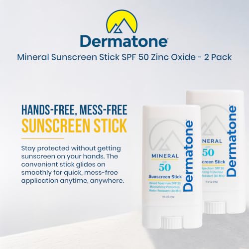 Dermatone Mineral Sunscreen Stick SPF 50 Zinc Oxide | Sunscreen Stick for Face and Body, Broad Spectrum UVA/UVB, Reef Safe, Moisturizing, Water Resistant (80 min), Fragrance Free, 0.5 oz
