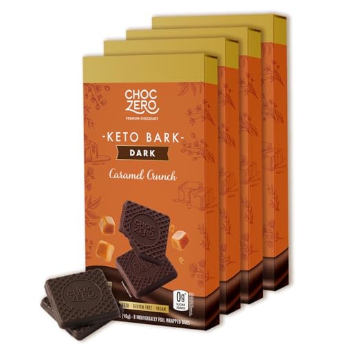 ChocZero 70% Cocoa Sugar Free Dark Chocolate Squares, Vegan, 4 Pack | No Sugar Alcohols, Keto, Low Carb, High Fiber, Gluten Free, 32 Total Candy Squares