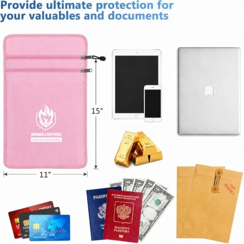 Andyer 2 Pockets Fireproof Document Bag (15"x11"), Protect Values from Fire