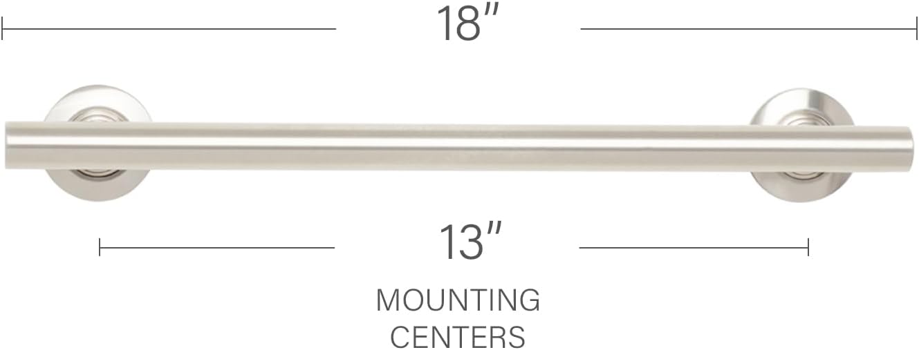 Seachrome 18-inch Coronado Designer Straight Bathroom Shower Grab Bar, Satin Stainless Steel, Brushed Nickel