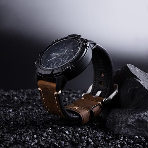 Dark Brown 22mm Genuine Leather Wristwatch Watch Band Oil Tan Vintage Strap for Men with Stainless Buckle