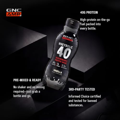 GNC AMP Wheybolic 40 Whey Protein Shake, Vanilla, 14 oz
