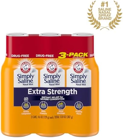 ARM & HAMMER Simply Saline Extra Strength Nasal Mist, 4.6 oz, 3-Pack | Severe Congestion Relief