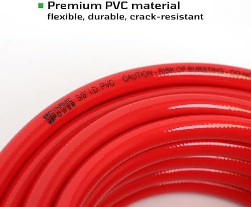 DYNAMIC POWER 3/8" x 50ft PVC Air Compressor Hose WITH 10 Pieces Air Compressor Accessories Kit. PVC3850R-10