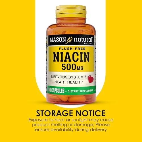 MASON NATURAL Niacin 500 mg Flush-Free, Supports Heart Health, Nervous System & Energy Production, 60 Capsules