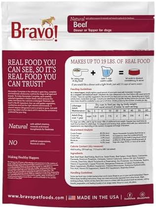 Bravo! Homestyle Complete Freeze Dried Raw Dog Food, Beef, 2 Pounds | Whole Food Ingredients, Rehydrate with Water for Up To 9 Pounds of Food, Use as Meal or Food Topper, Grain Free, Gluten Free