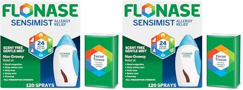 Flonase Sensimist Allergy Relief Nasal Spray, 120 Sprays | Tissues Included, Fluticasone Propionate Nasal Spray, Multi-Symptom Relief, 24-Hour Non-Drowsy Allergy Relief