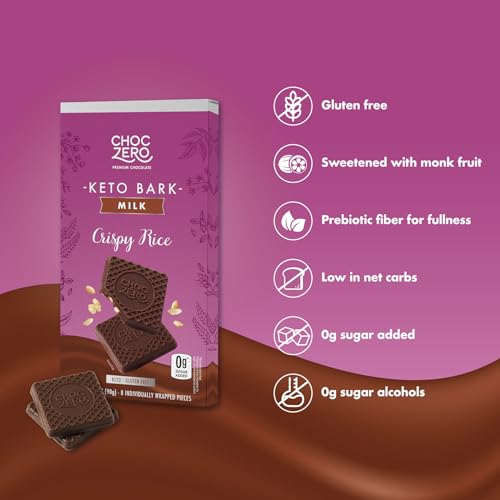 ChocZero Sugar Free Chocolate Candy with Hazelnuts, 4 Pack | No Sugar Alcohols, Keto, Low Carb, High Fiber, Gluten Free, 32 Total Candy Squares