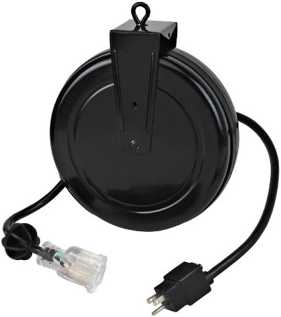 Alert ProReel Pro-Grade 5020TFC Heavy-Duty Retractable Extension Cord Reel | 20'- 12/3 SJTOW Single Tap Heavy Duty Cord | Clear 5-20R Receptacle