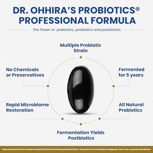 Dr Ohhiras Probiotics Professional Formula with 5 Year Fermentation | Probiotic Prebiotic Postbiotic Supplement for Men and Women | Probiotics for Gut Health and Digestive Support | 60 Capsules