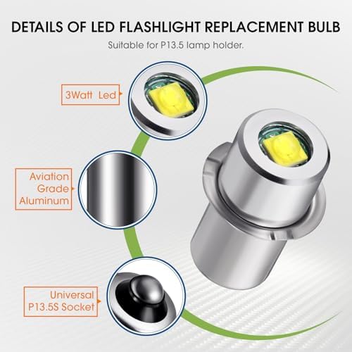 Honoson 3 Pcs 6-24V LED Flashlight Bulbs 3w Dc Replacement