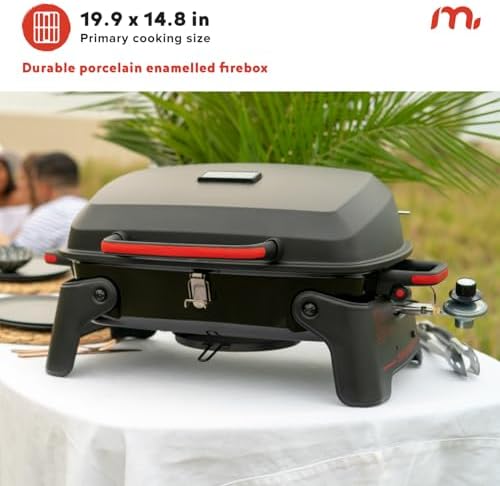 Megamaster Tabletop 1 Burner Gas Grill, Foldable Legs with Warming Rack
